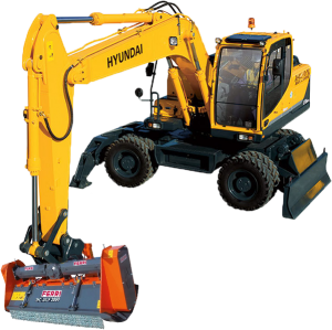 Колесный экскаватор Hyundai R180W-9S с мульчером Ferri THFP/R
